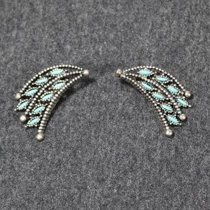 vintage costume jewelry NYT silver tone faux turquoise clip on earrings